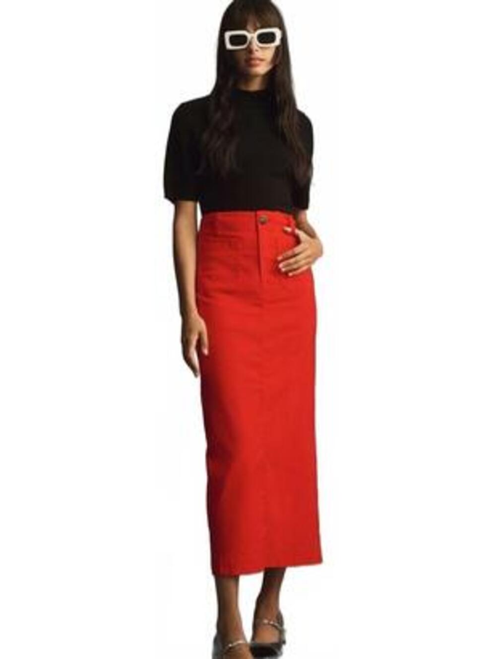 Maeve Colette Linen Stretch Maxi Skirt 1X Red Orange High Rise NWT Anthro